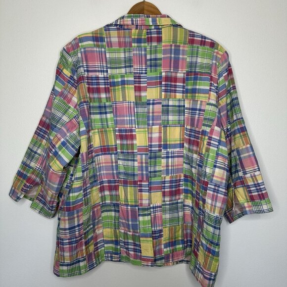 Lily Stanhope Madras Plaid Blazer Size 2X Cotton Pockets Preppy - Picture 2 of 10